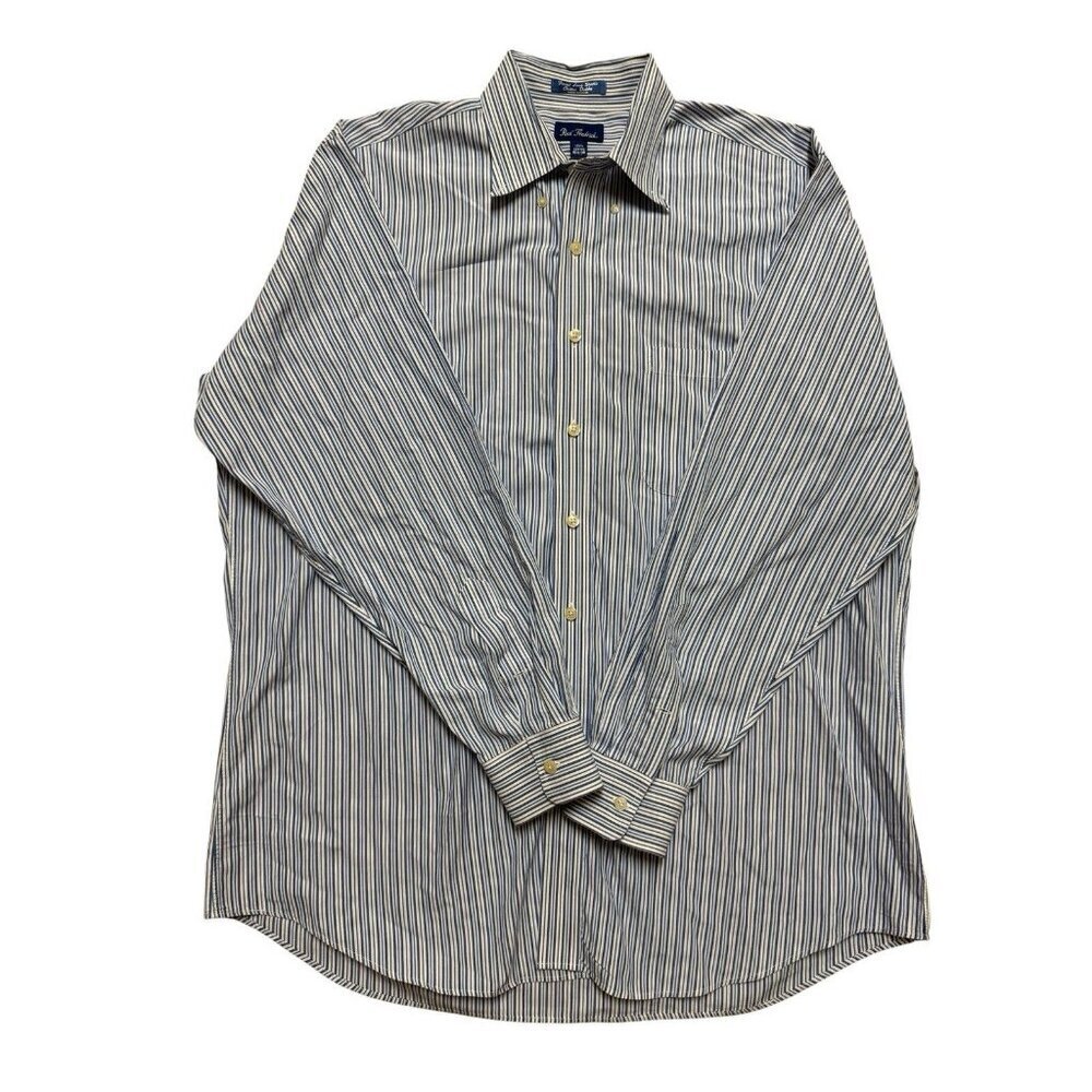 Paul Fredrick 16.5 35 Blue Stripe Dress Shirt 100% Cotton